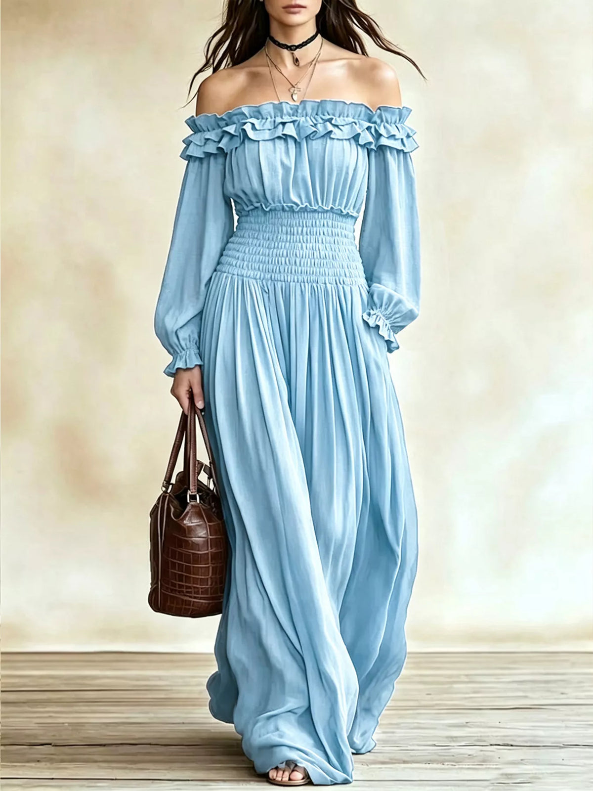 Azure Soleil - Beige, Black, Air Force Blue, Light Blue, Mustard - Vacation - Code Elegance